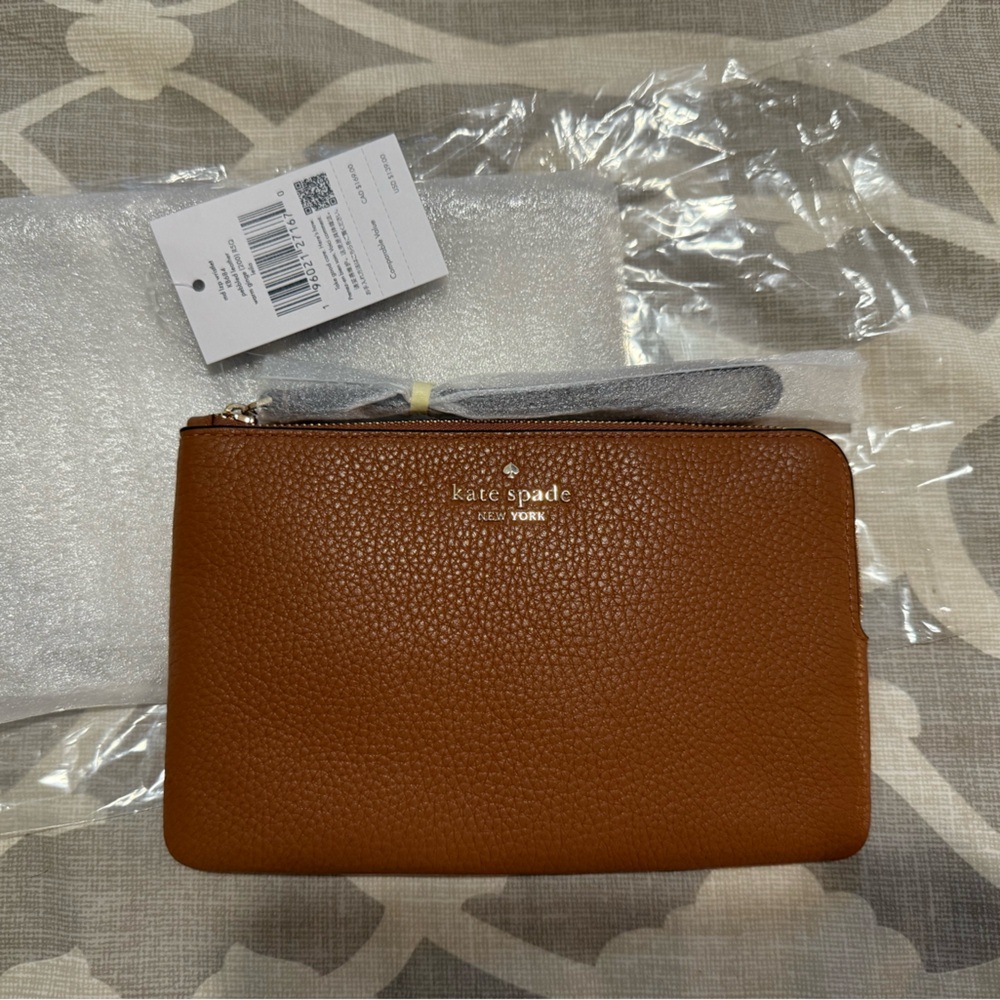 Kate Spade New York Light Brown Leather Wristlet Warm Gingerbread NWT